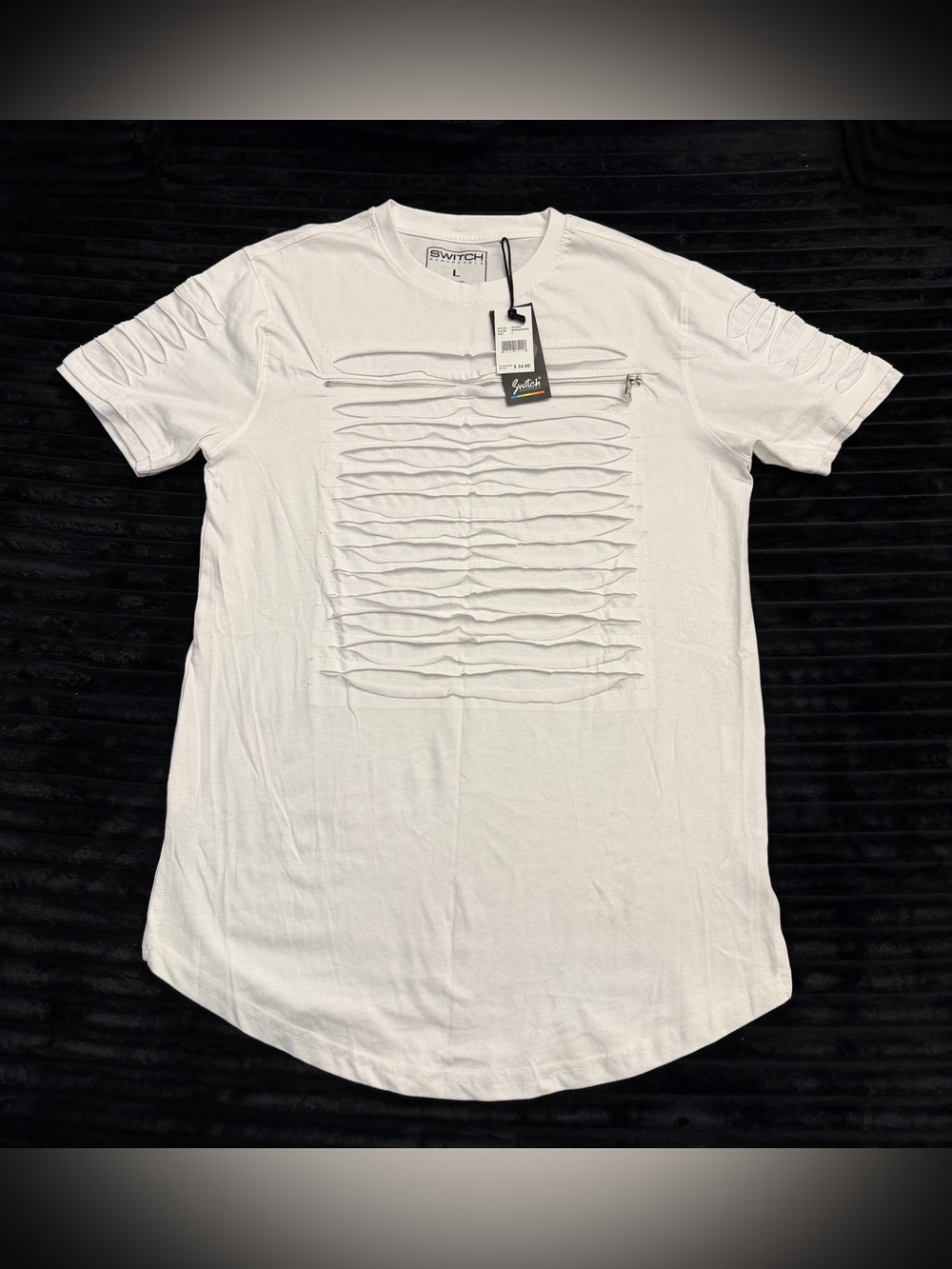 Switch White Short-Sleeve Distressed Zip-Detail T-Shirt